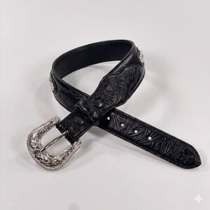 Resistol Boys Cowboy Leather Belt Black Tooled Youth L